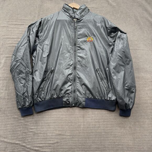 Vintage Izod Club Windbreaker Bomber Jacket Men XL Black Nylon 90's Y2K.